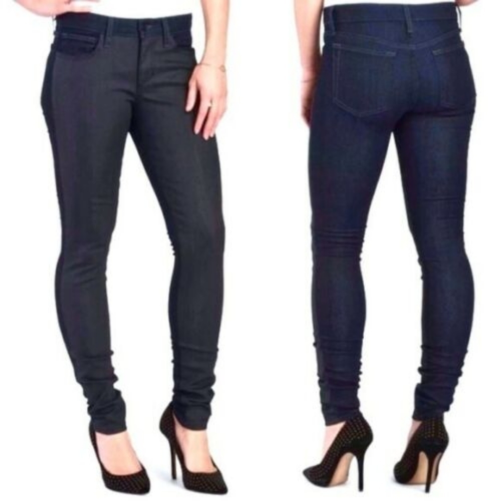 JOE'S Jeans Sandra Black Navy Blue Wax Coated Color Block Skinny Stretch sz 30